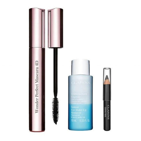 Clarins Wonder Perfect Gift Set 8ml Wonder Perfect 4D Mascara - 01 Perfect Black + 10ml Instant Eye Make-Up Remover + 0.39g Mini Khol Eyeliner - 01 Black